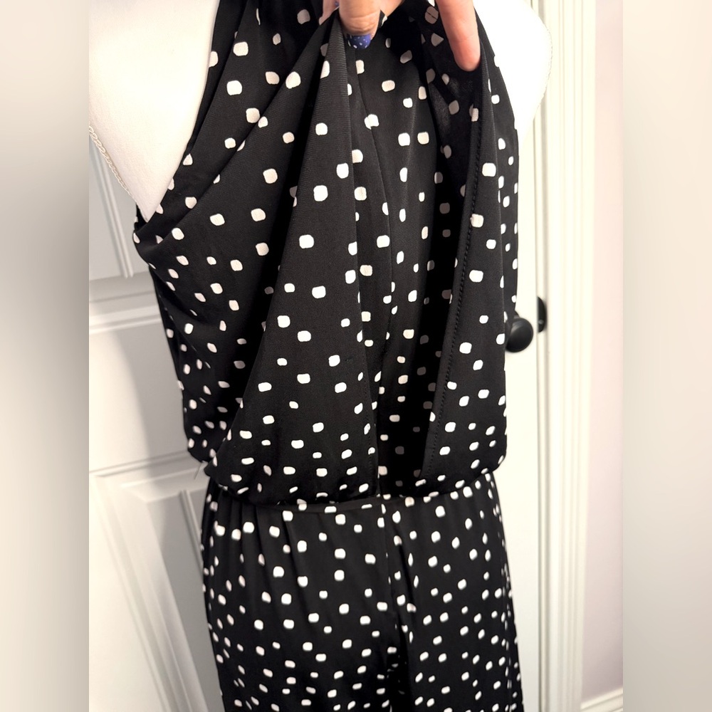 London Times Black and White Polka Dot Pant Romper Halter - Picture 8 of 10